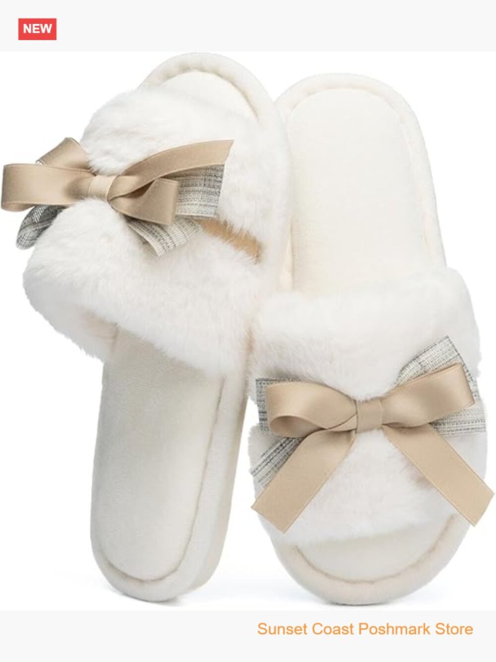 Open Toe Memory Foam Slippers with Cute Bow Fuzzy Slippers for Women